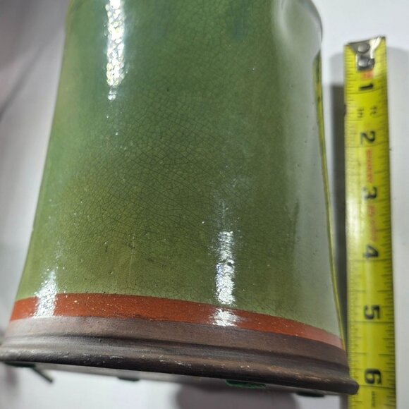 Handcrafted pitcher Green Ceramic olive brown rustic country inscribed initialed - Picture 8 of 9